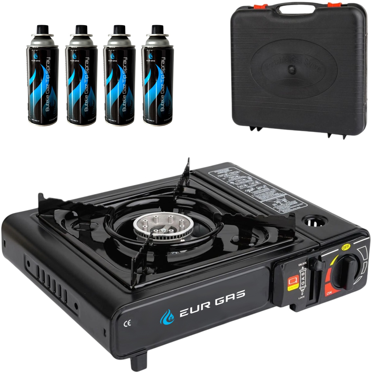 Aragaz Camping Portabil pe Gaz Butan cu Aprindere Electrica, Compact pentru Camping si Drumetii – Fara butelie inclusa