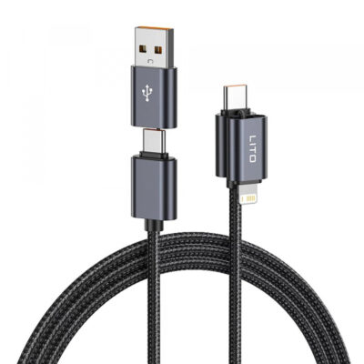 Cablu Date si Incarcare USB-C / USB-A – USB-C / Lightning Lito LD21, 100W, 1m, Negru