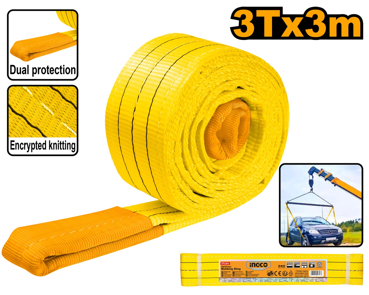 Centura (Sufa) Tractare 3T 3m INGCO HWSP0303