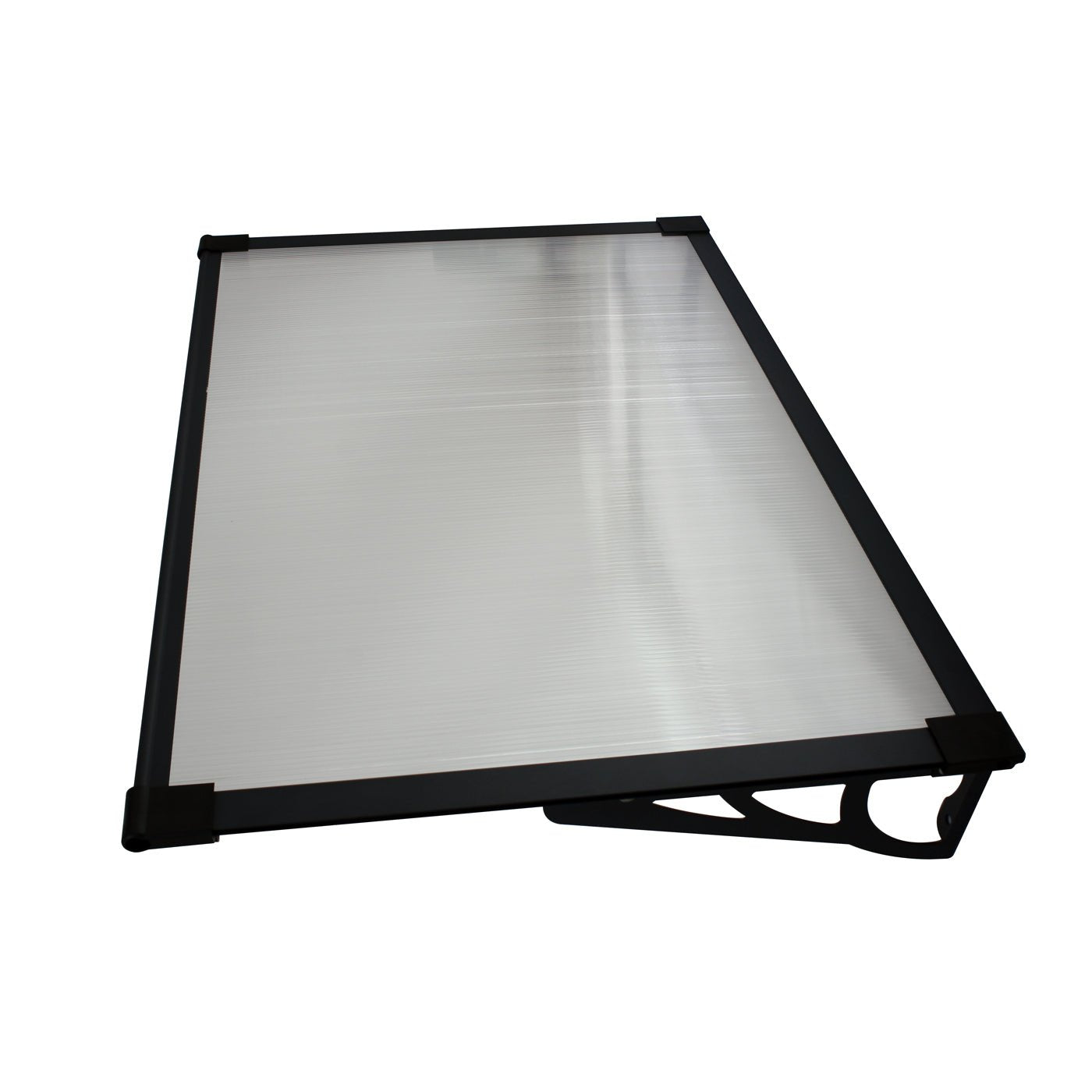 Copertină MAX PRO 150×80 cm din oțel, aluminiu și policarbonat – Negru/Transparent – Negru/Transparent