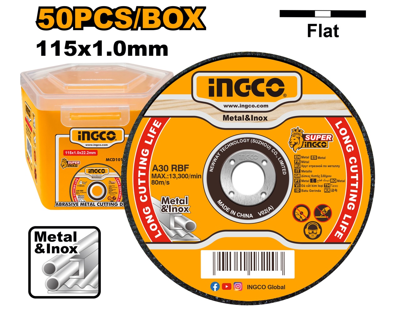 Disc Abraziv Ingco 115×1.0mm 50buc/cutie MCD1011550