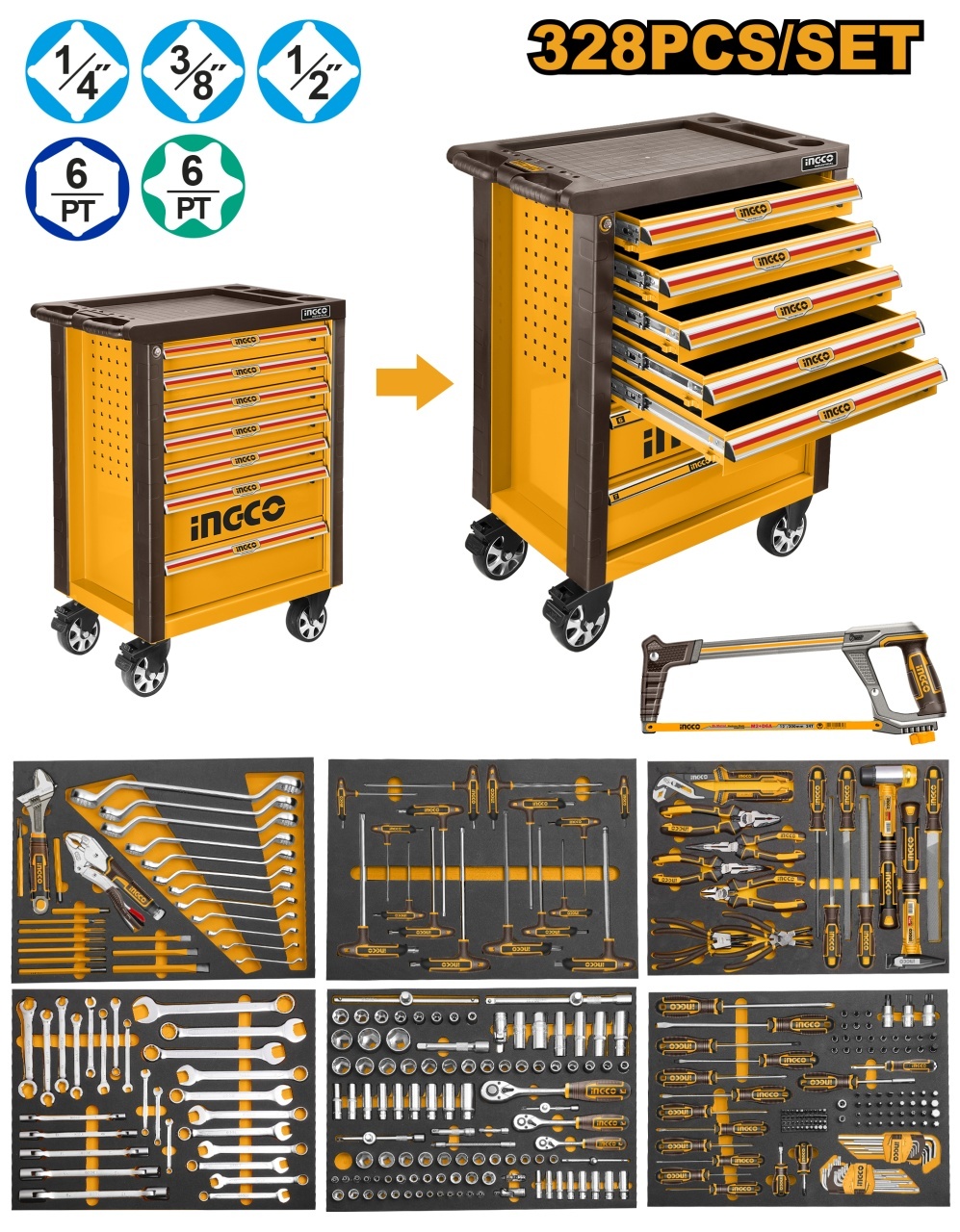 Dulap de Scule Auto 7 Sertare 328piese INGCO HTCS273281
