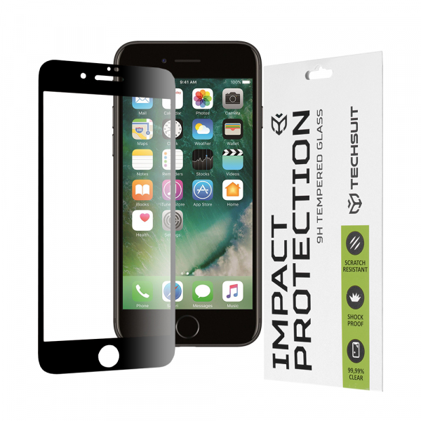 Folie de protectie Ecran Techsuit pentru Apple iPhone SE (2022) / SE (2020) / 8 / 7, Sticla Securizata, Full Glue, 111D, Neagra