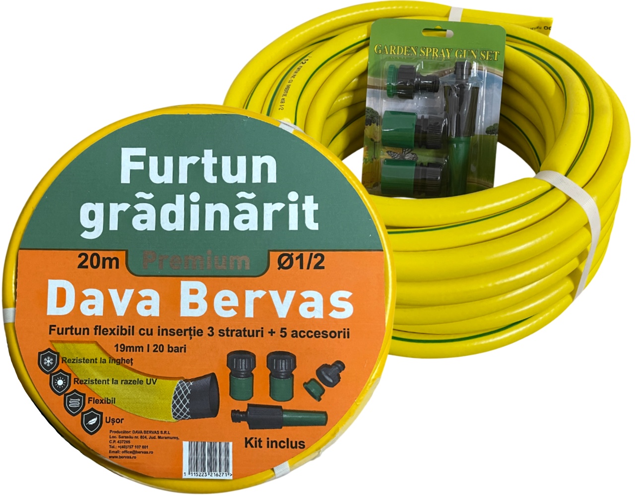 Furtun PVC Insertie Galben 20m 1/2 +5 Accesorii
