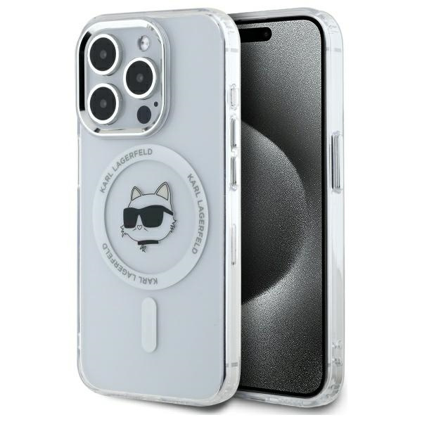 Husa MagSafe pentru Apple iPhone 14 Pro, Karl Lagerfeld, IML Metal Choupette’s Head, Alba