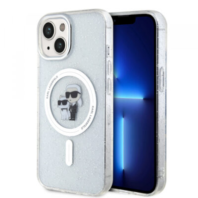 Husa MagSafe pentru Apple iPhone 15 Plus, Karl Lagerfeld, Glitter Karl & Choupette, Transparenta