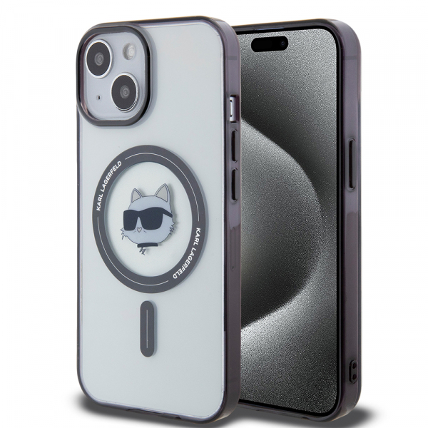 Husa MagSafe pentru Apple iPhone 15 Plus, Karl Lagerfeld, IML Choupette’s Head, Transparenta