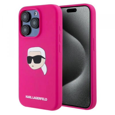 Husa MagSafe pentru Apple iPhone 15 Pro, Karl Lagerfeld, Silicone Karl’s Head, Fucsia