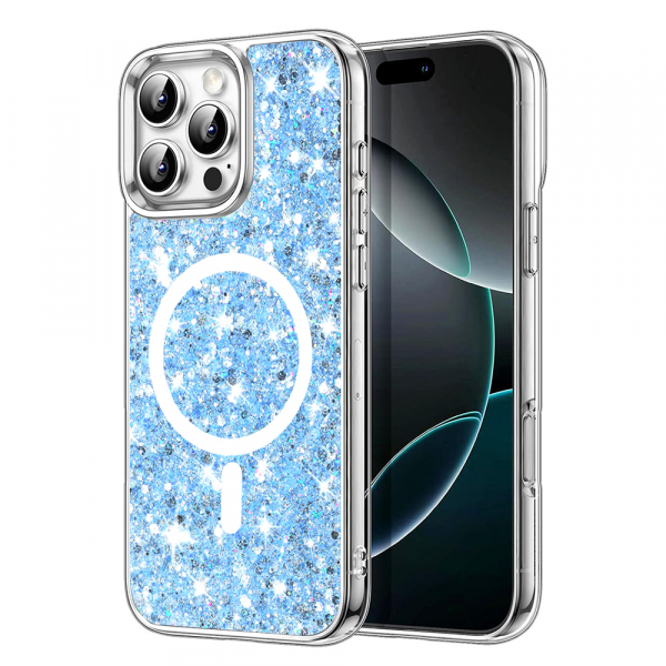 Husa MagSafe pentru Apple iPhone 16 Pro Max, Techsuit, Sparkly Glitter, Bleu