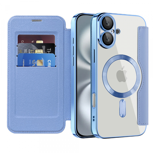 Husa MagSafe pentru Apple iPhone 16, Techsuit, SmartMag Book, Bleu