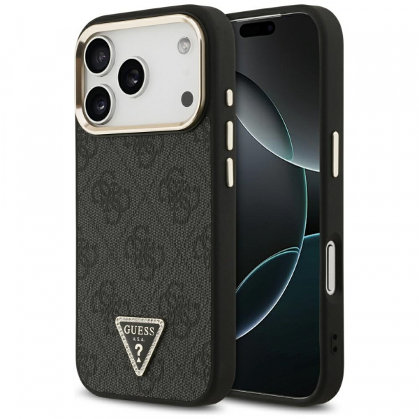 Husa MagSafe pentru Apple iPhone 17 Pro Max, Guess, 4G Triangle Diamond Logo, Neagra