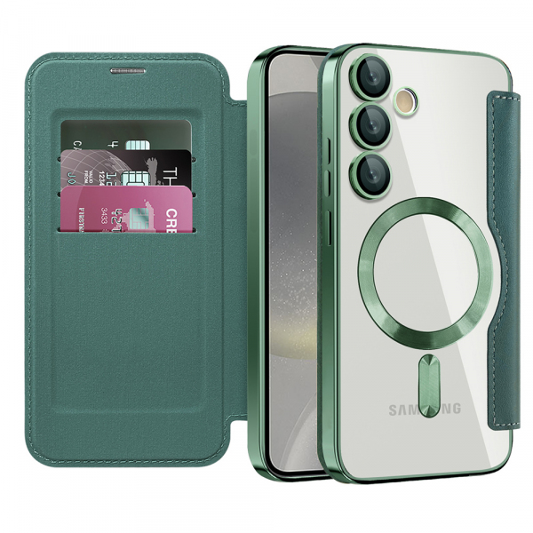 Husa MagSafe pentru Samsung Galaxy S24 S921, Techsuit, SmartMag Book, Verde