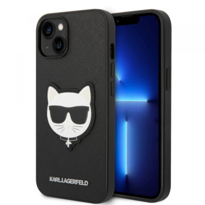 Husa pentru Apple iPhone 14 Plus, Karl Lagerfeld, Saffiano Choupette’s Head, Neagra