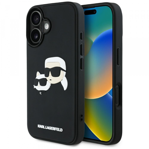 Husa pentru Apple iPhone 16, Karl Lagerfeld, 3D Rubber Karl & Choupette, Neagra