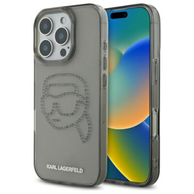 Husa pentru Apple iPhone 16 Pro Max, Karl Lagerfeld, IML Rhinestones Karl’s Head, Neagra