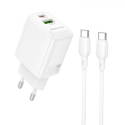 Incarcator Retea Cu Cablu USB-C Borofone BN29 Fuente, 30W, 3A, 1 x USB-A – 1 x USB-C, Alb