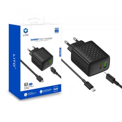 Incarcator Retea Cu Cablu USB-C Lito LC24T, 65W, 3.25A, 1 x USB-A – 1 x USB-C, Negru