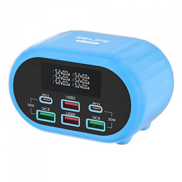 Incarcator Statie Relife RL-309U, 72W, 5A, 2 x USB-C – 4 x USB-A, Albastru