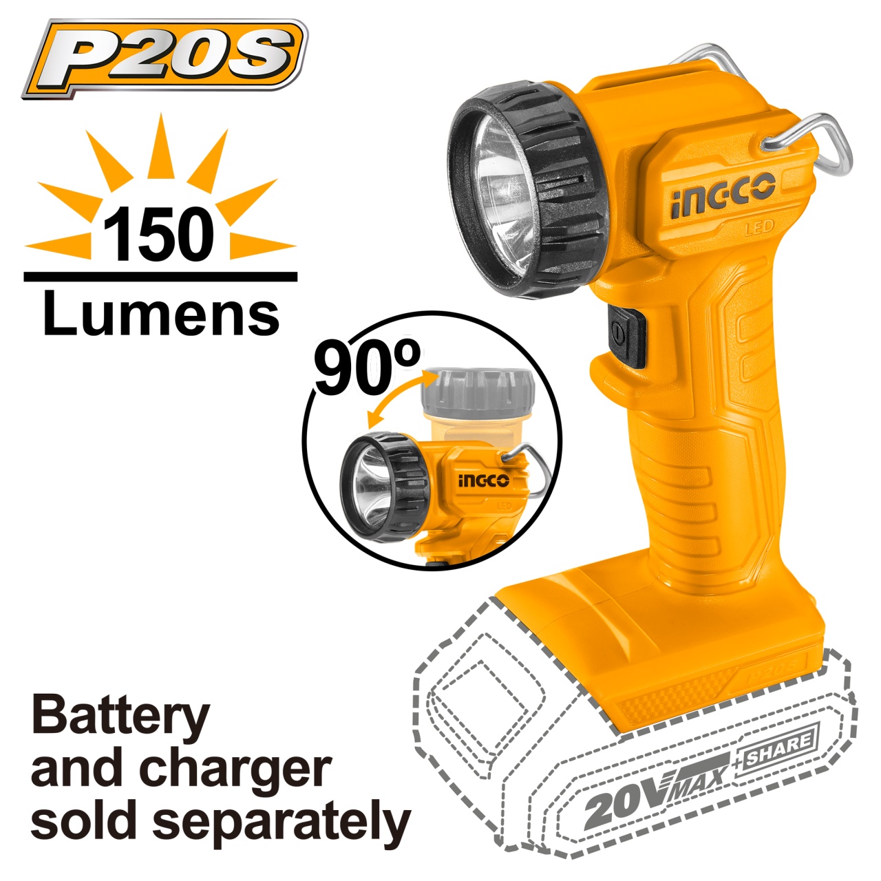 Lanterna 20V 150lumeni INGCO CWLI2023