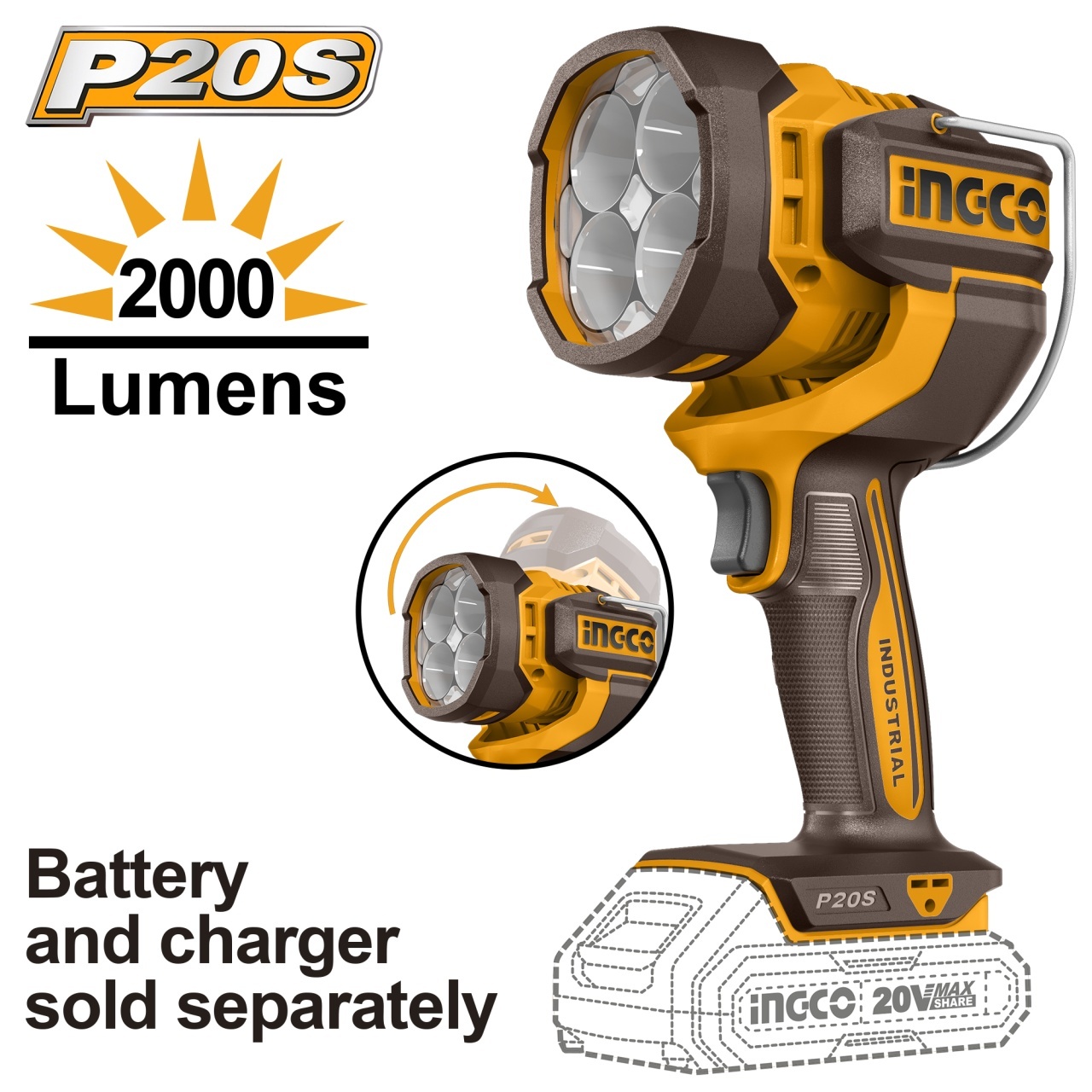 Lanterna 20V 2000 Lumeni INGCO CWLI2088
