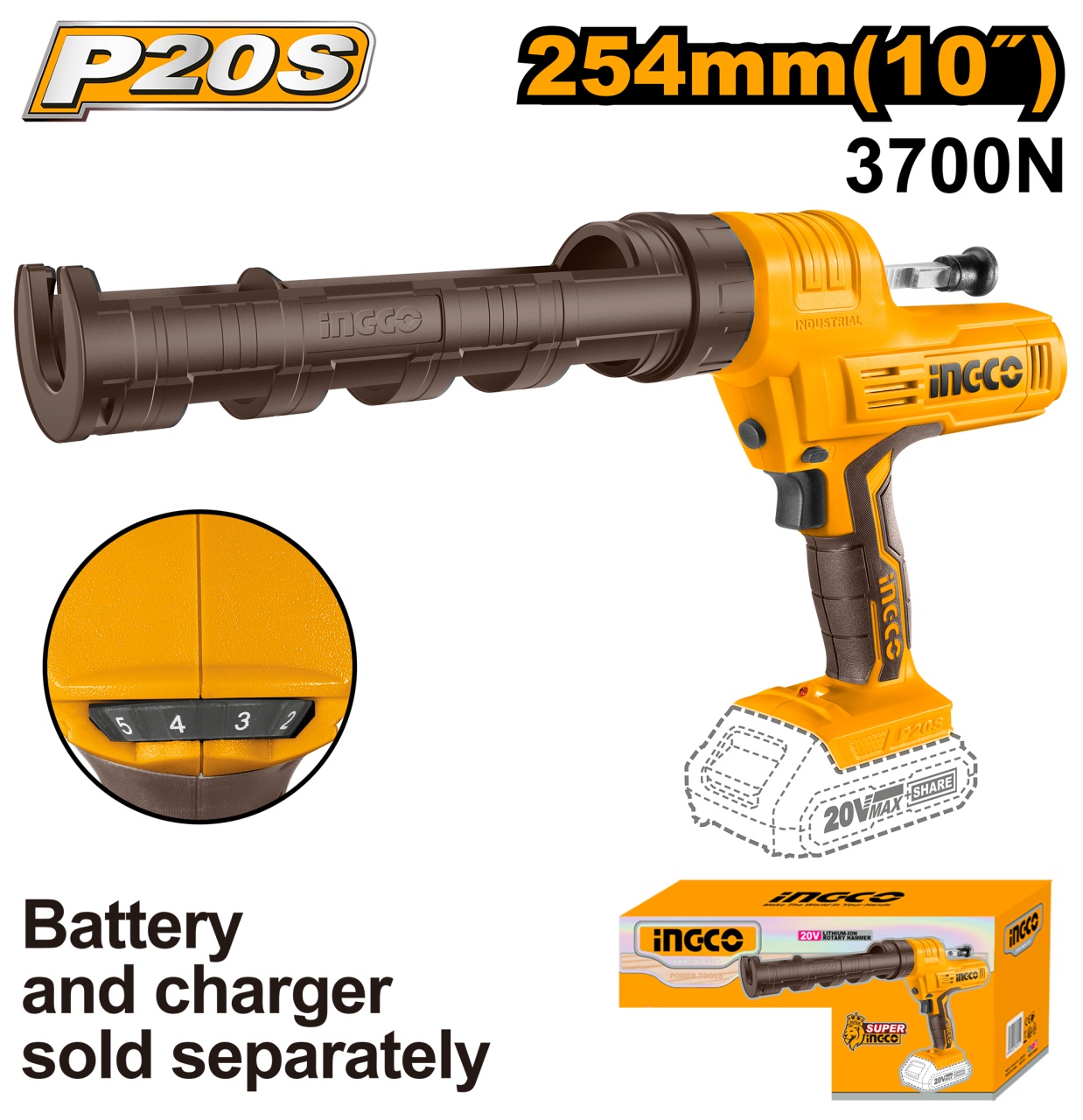 Pistol pentru Silicon 20V Cartus de 25.4cm INGCO CCGLI2001