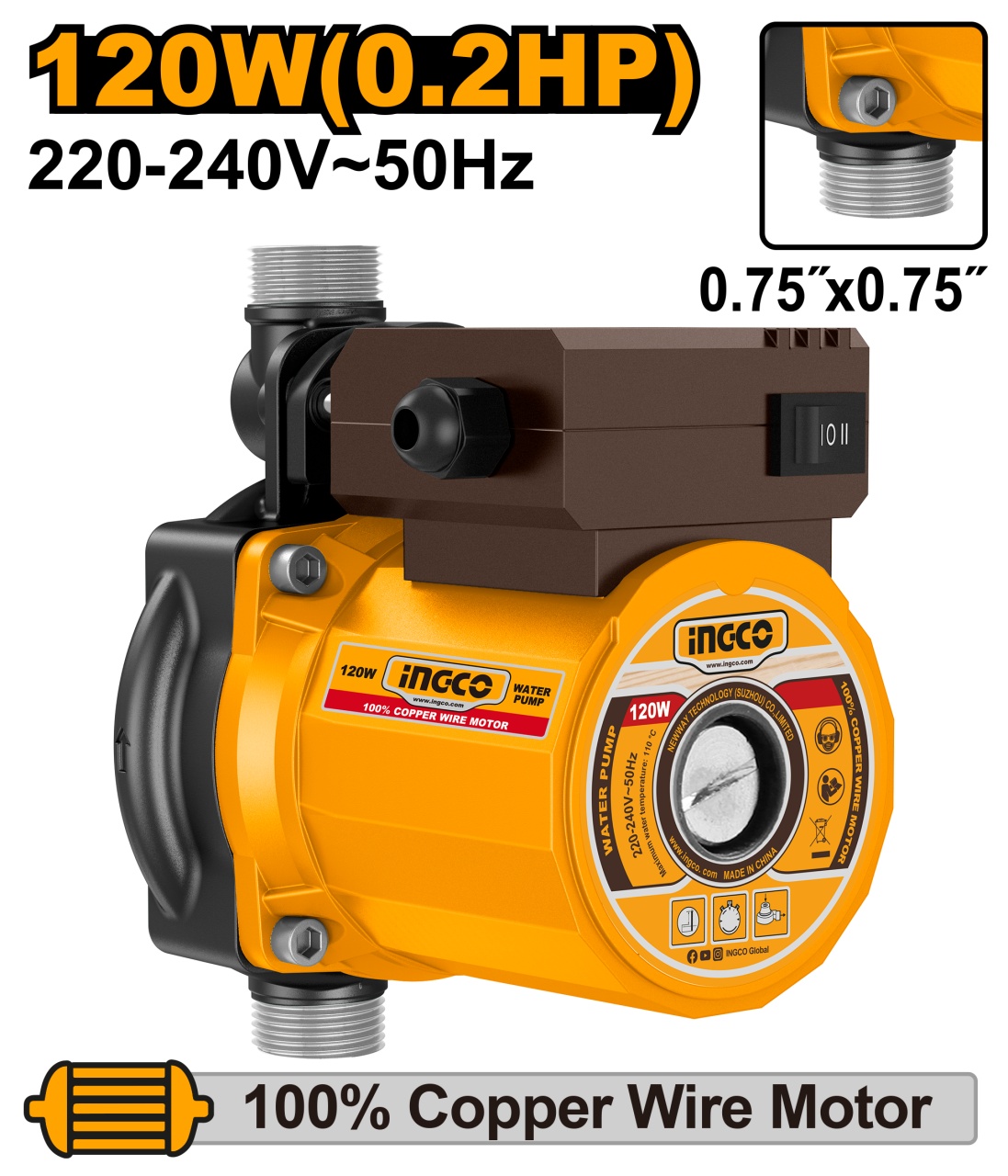 Pompa de Recirculare Apa Calda 120W cu 3 Functii INGCO SCM120
