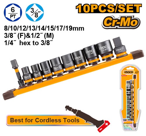 Trusa Tubulare IMPACT 3/8 10buc INGCO HKISSD38104