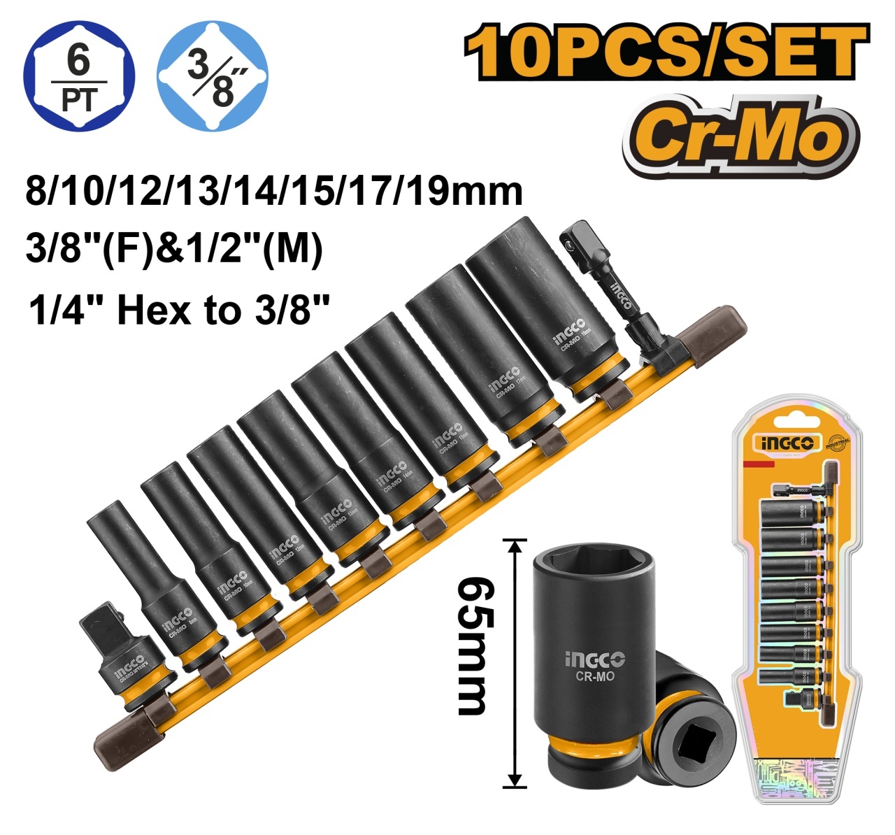 Tubulare de Impact Lungi 3/8″ Set 10buc